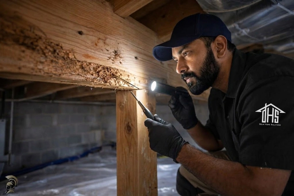 Wooden interior requiring termite protection