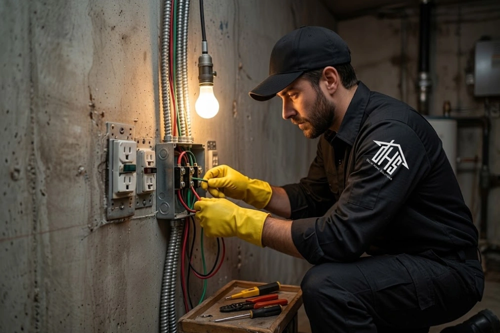 Professional electrician working on electrical wiring