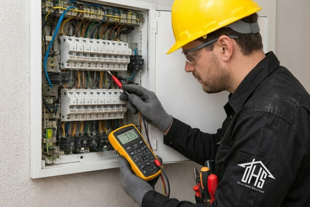 Electrician inspecting electrical equipment