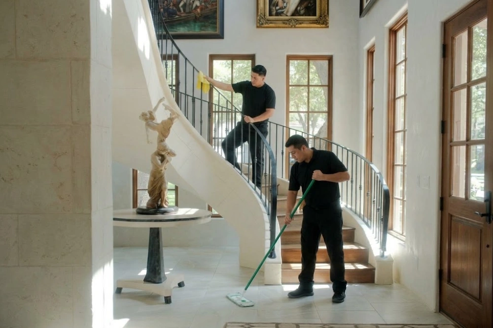 Professional cleaner working inside a property