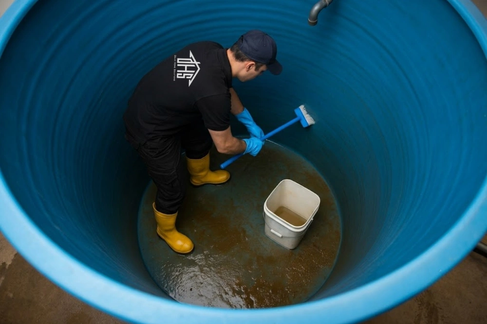 Water storage tank cleaning